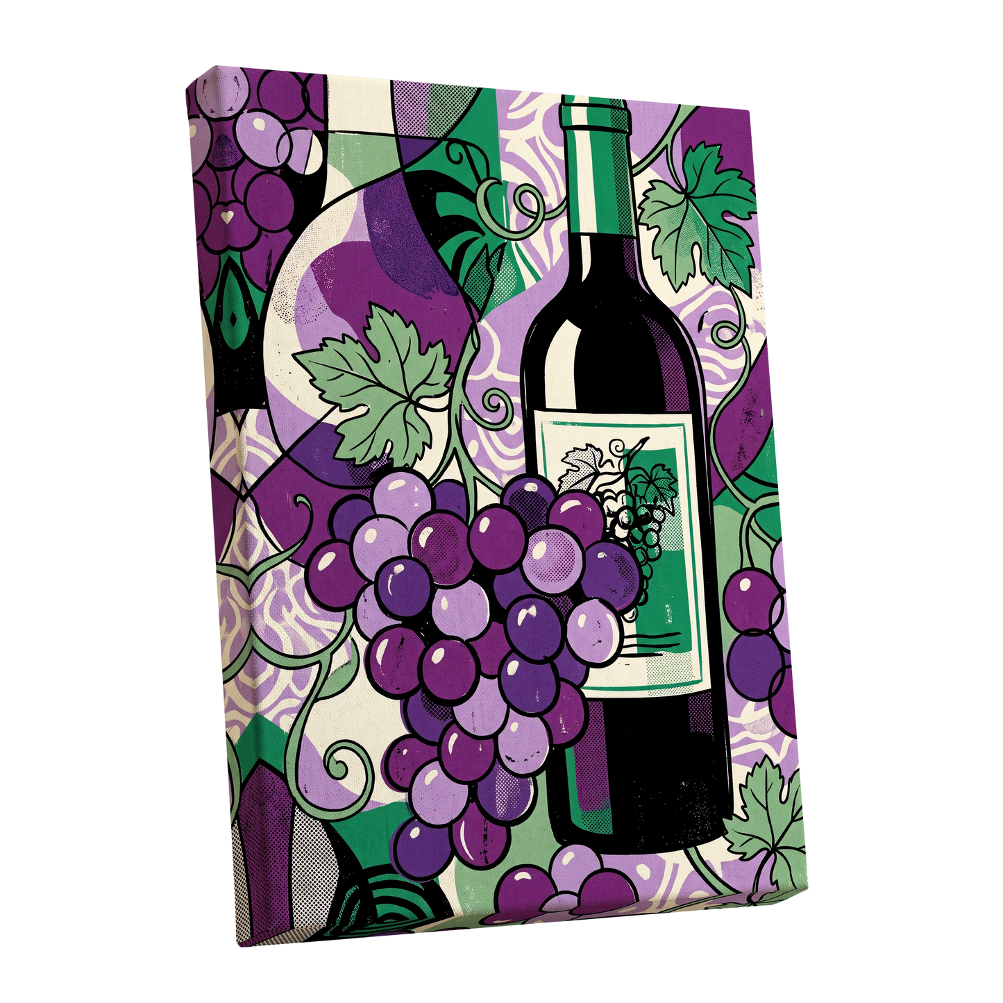 Vineyard After Dark, purple, green, black nature wall art shown as a stretched canvas wall art