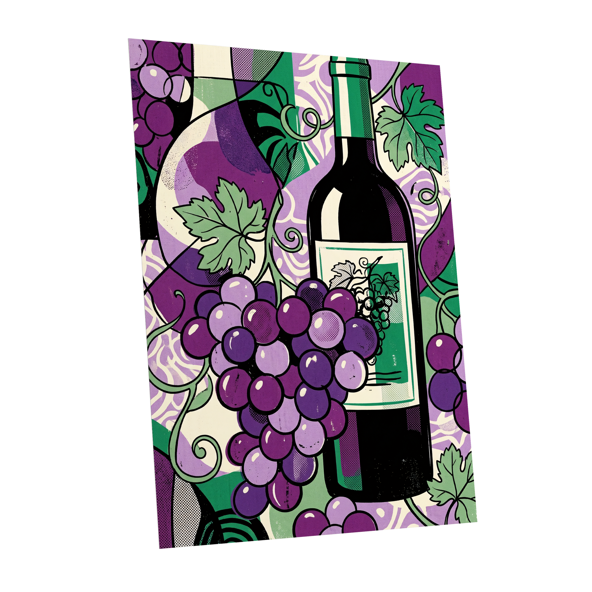 Vineyard After Dark, purple, green, black nature wall art shown as a unframed poster wall art print