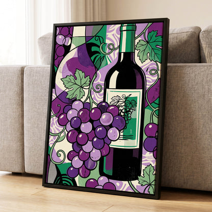 Vineyard After Dark, purple, green, black nature wall art displayed in a styled interior, gallery view 1