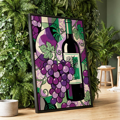 Vineyard After Dark, purple, green, black nature wall art displayed in a styled interior, gallery view 2