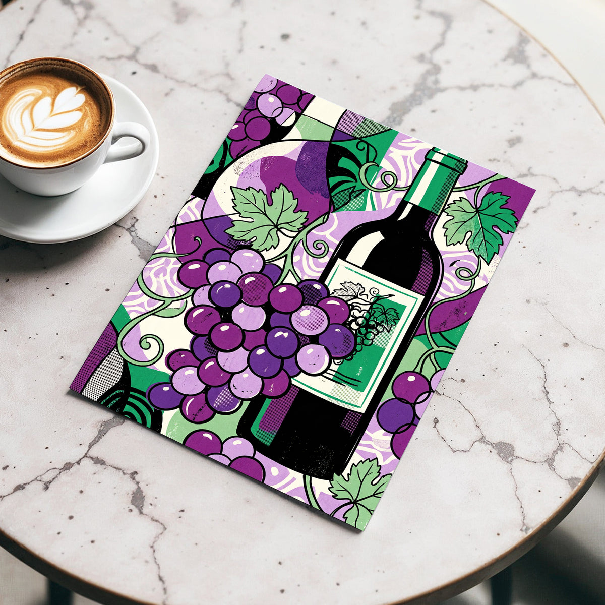 Vineyard After Dark, purple, green, black nature wall art displayed in a styled interior, gallery view 4