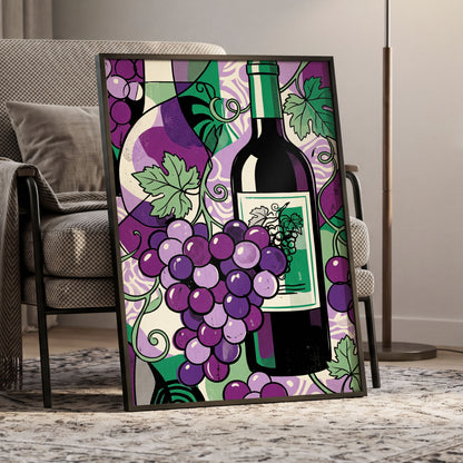 Vineyard After Dark, purple, green, black nature wall art displayed in a styled interior, gallery view 6