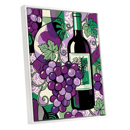 Vineyard After Dark, purple, green, black nature wall art shown as a white framed canvas wall art