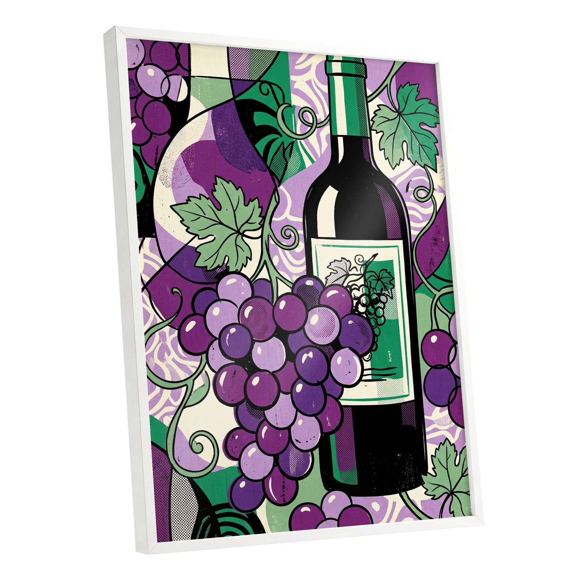 Vineyard After Dark, purple, green, black nature wall art shown as a white framed poster wall art print