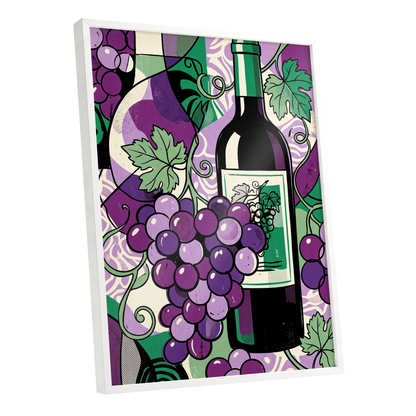 Vineyard After Dark, purple, green, black nature wall art shown as a white framed poster wall art print