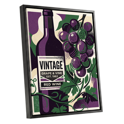 Vintage Vine Nocturne, purple, green, black nature wall art shown as a black framed canvas wall art