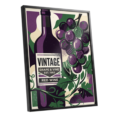 Vintage Vine Nocturne, purple, green, black nature wall art shown as a black framed poster wall art print