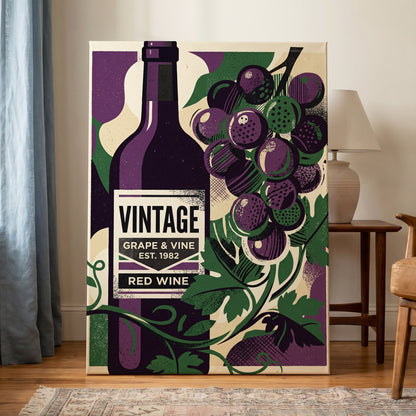 Vintage Vine Nocturne, purple, green, black nature wall art on canvas displayed in a styled interior, gallery view 1