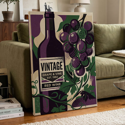 Vintage Vine Nocturne, purple, green, black nature wall art on canvas displayed in a styled interior, gallery view 2