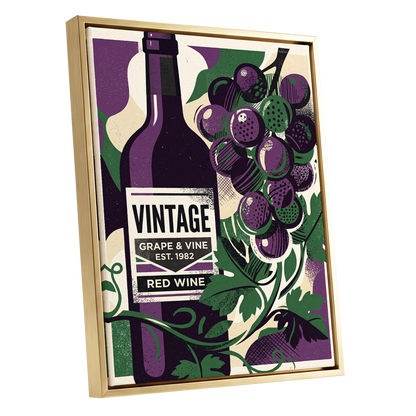 Vintage Vine Nocturne, purple, green, black nature wall art shown as a gold framed canvas wall art