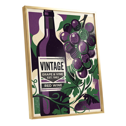 Vintage Vine Nocturne, purple, green, black nature wall art shown as a gold framed poster wall art print