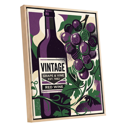 Vintage Vine Nocturne, purple, green, black nature wall art shown as a oak framed canvas wall art