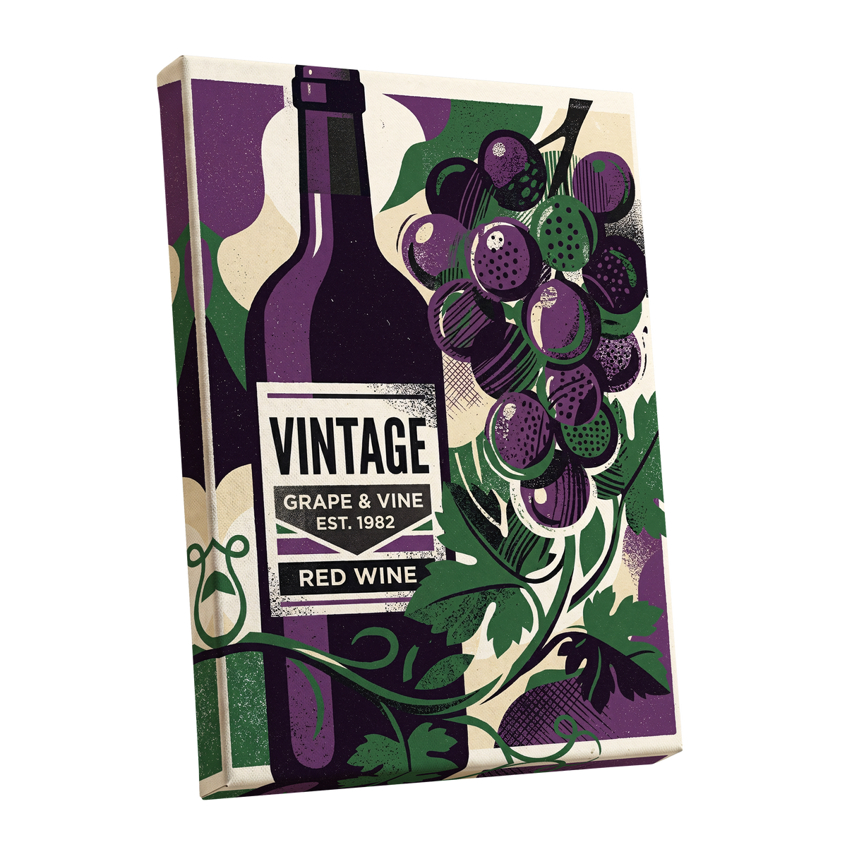 Vintage Vine Nocturne, purple, green, black nature wall art shown as a stretched canvas wall art