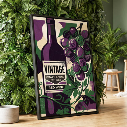 Vintage Vine Nocturne, purple, green, black nature wall art displayed in a styled interior, gallery view 2