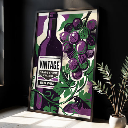 Vintage Vine Nocturne, purple, green, black nature wall art displayed in a styled interior, gallery view 3