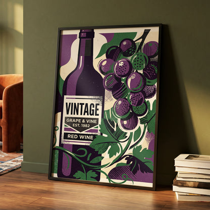 Vintage Vine Nocturne, purple, green, black nature wall art displayed in a styled interior, gallery view 5