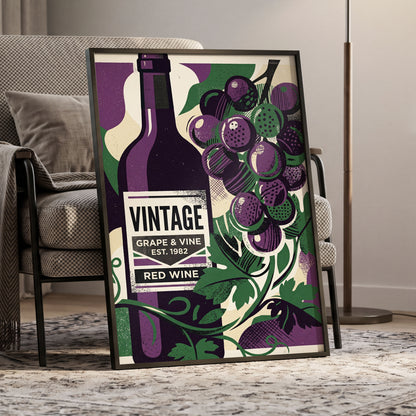 Vintage Vine Nocturne, purple, green, black nature wall art displayed in a styled interior, gallery view 6