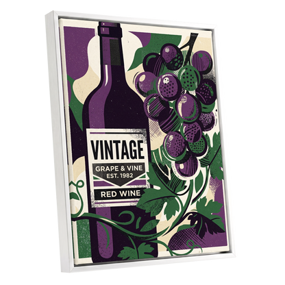 Vintage Vine Nocturne, purple, green, black nature wall art shown as a white framed canvas wall art