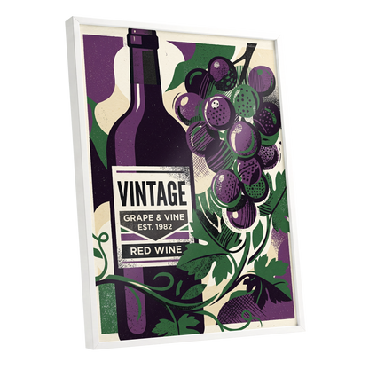 Vintage Vine Nocturne, purple, green, black nature wall art shown as a white framed poster wall art print