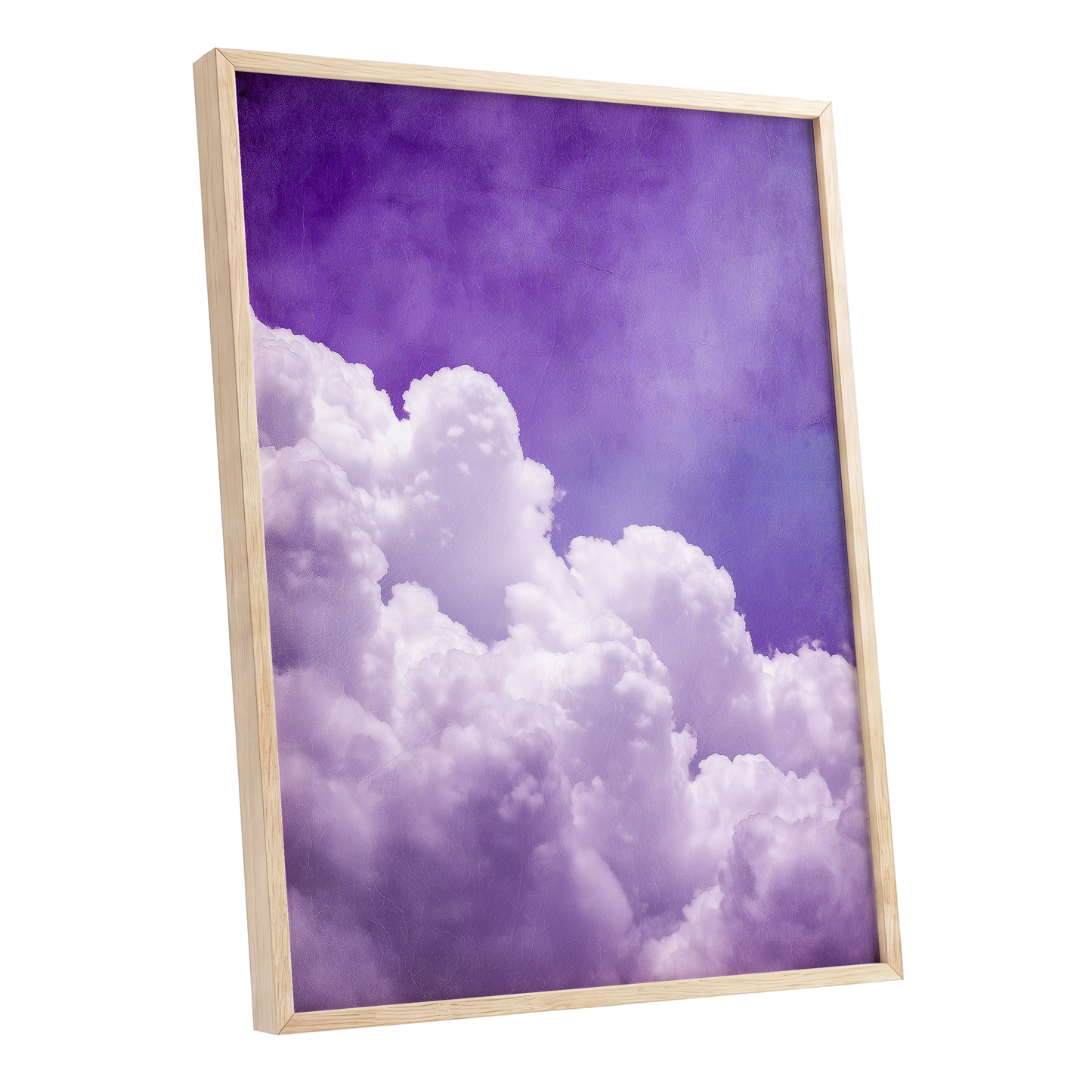 Violet Cloud Ascent, purple, white, blue nature wall art shown as a oak framed poster wall art print