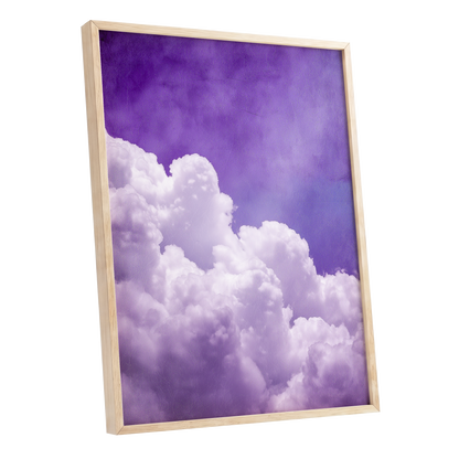 Violet Cloud Ascent, purple, white, blue nature wall art shown as a oak framed poster wall art print