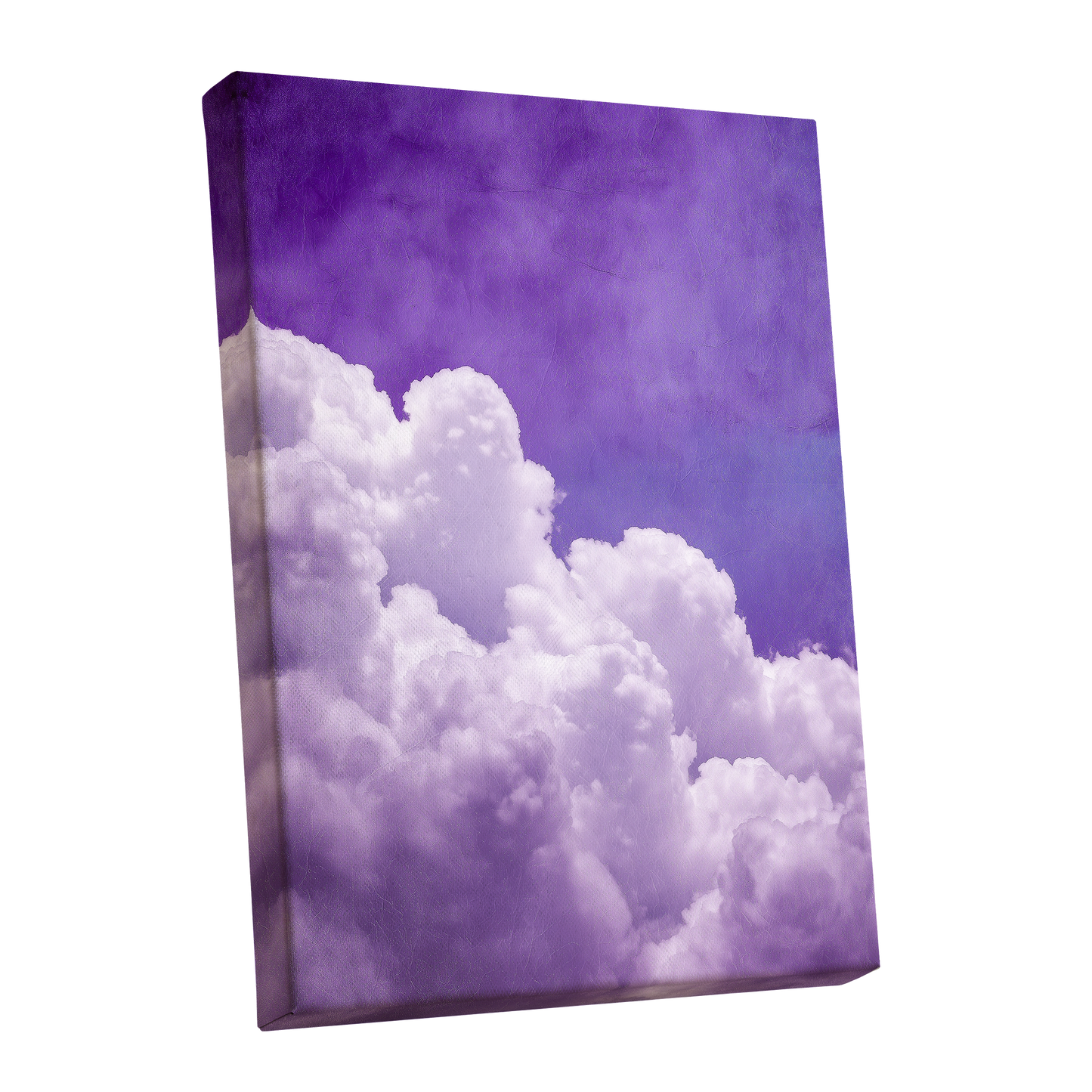 Violet Cloud Ascent, purple, white, blue nature wall art shown as a stretched canvas wall art