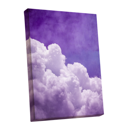 Violet Cloud Ascent, purple, white, blue nature wall art shown as a stretched canvas wall art
