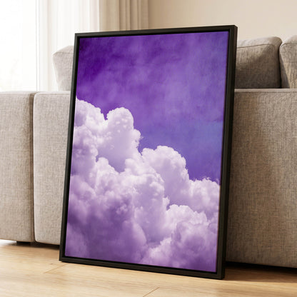 Violet Cloud Ascent, purple, white, blue nature wall art displayed in a styled interior, gallery view 4