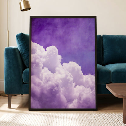 Violet Cloud Ascent, purple, white, blue nature wall art displayed in a styled interior, gallery view 9