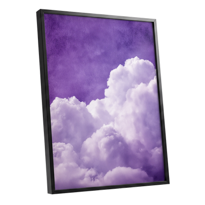 Violet Cloud Reverie, purple, white, gray nature wall art shown as a black framed poster wall art print