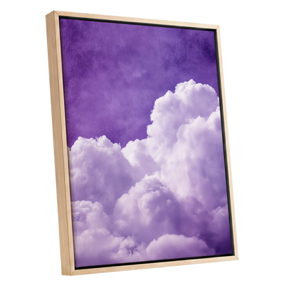Violet Cloud Reverie, purple, white, gray nature wall art shown as a oak framed canvas wall art