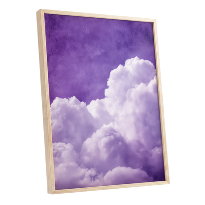 Violet Cloud Reverie, purple, white, gray nature wall art shown as a oak framed poster wall art print