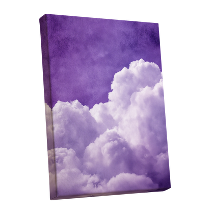 Violet Cloud Reverie, purple, white, gray nature wall art shown as a stretched canvas wall art