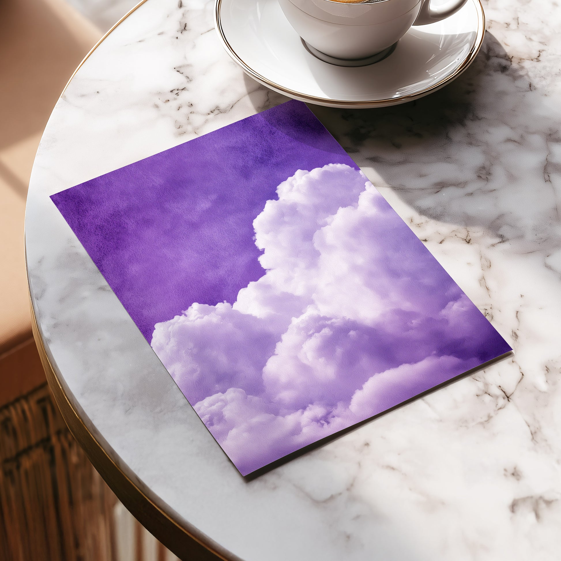 Violet Cloud Reverie, purple, white, gray nature wall art displayed in a styled interior, gallery view 5