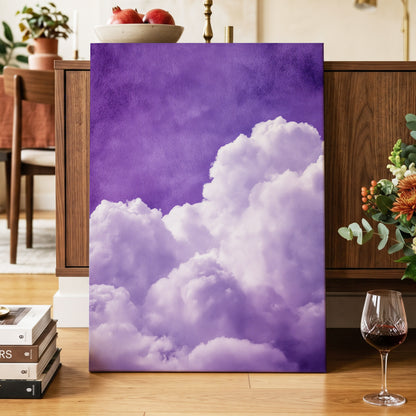 Violet Cloud Reverie, purple, white, gray nature wall art displayed in a styled interior, gallery view 7