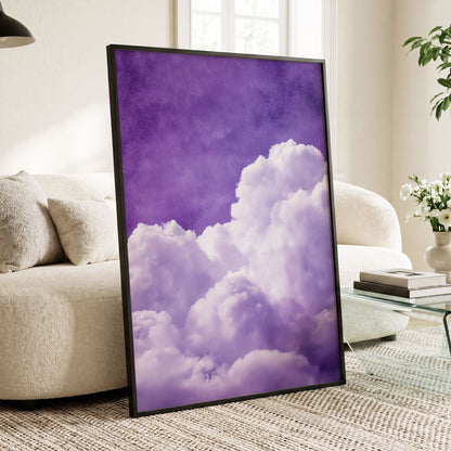Violet Cloud Reverie, purple, white, gray nature wall art displayed in a styled interior, gallery view 9