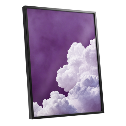 Violet Cloudscape, purple, white, gray nature wall art shown as a black framed poster wall art print