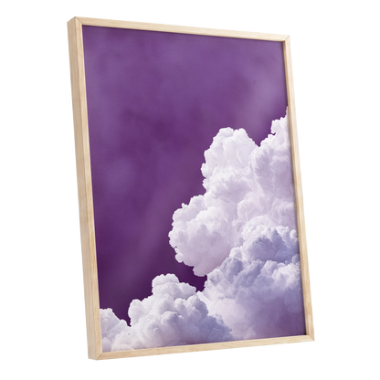 Violet Cloudscape, purple, white, gray nature wall art shown as a oak framed poster wall art print