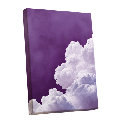 Violet Cloudscape, purple, white, gray nature wall art shown as a stretched canvas wall art