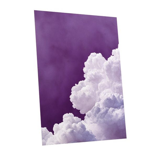 Violet Cloudscape, purple, white, gray nature wall art shown as a unframed poster wall art print