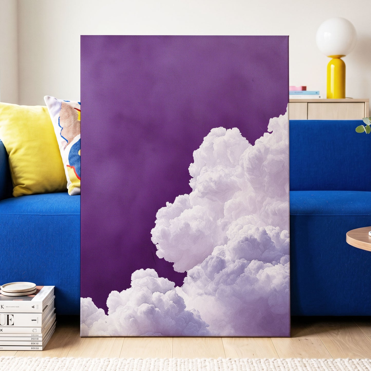 Violet Cloudscape, purple, white, gray nature wall art displayed in a styled interior, gallery view 3