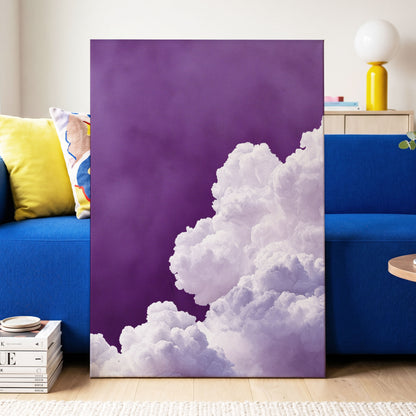 Violet Cloudscape, purple, white, gray nature wall art displayed in a styled interior, gallery view 3