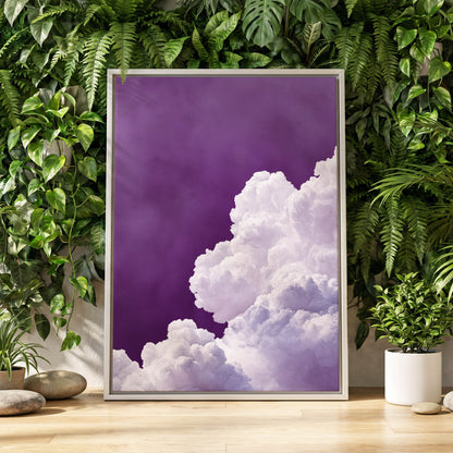 Violet Cloudscape, purple, white, gray nature wall art displayed in a styled interior, gallery view 8