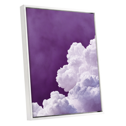 Violet Cloudscape, purple, white, gray nature wall art shown as a white framed canvas wall art