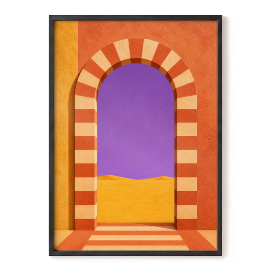 Violet Desert Portal, orange, purple, gold nature wall art, front artwork view