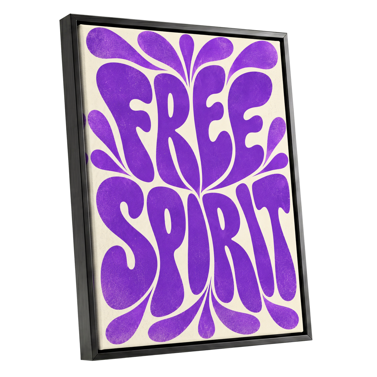 Violet Free Spirit, purple, beige abstract wall art shown as a black framed canvas wall art