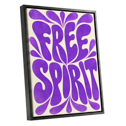 Violet Free Spirit, purple, beige abstract wall art shown as a black framed canvas wall art