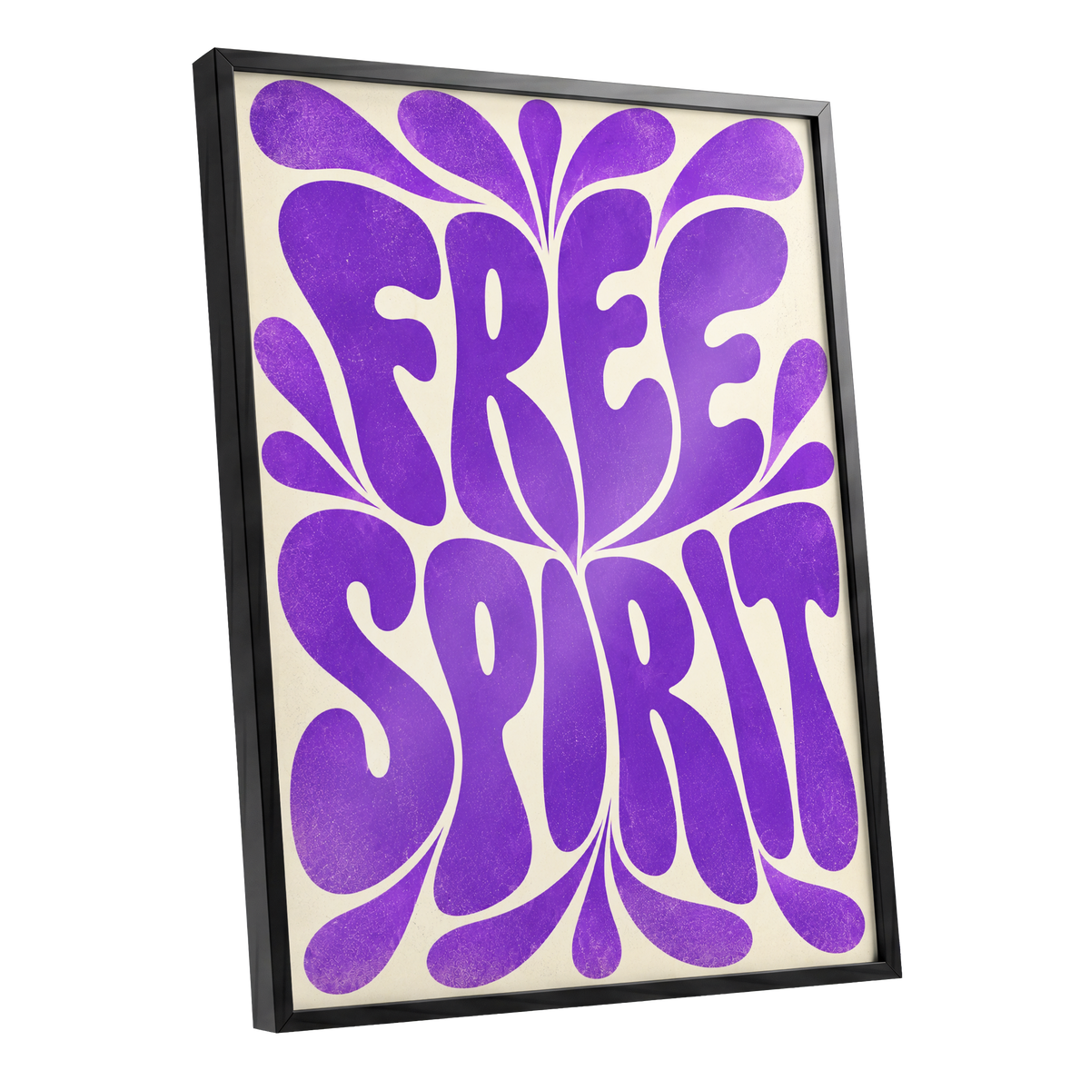 Violet Free Spirit, purple, beige abstract wall art shown as a black framed poster wall art print