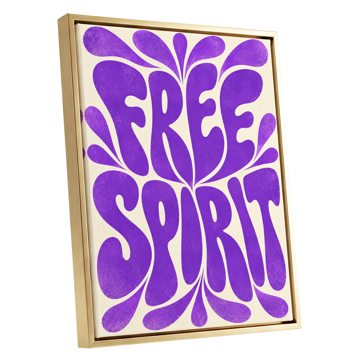 Violet Free Spirit, purple, beige abstract wall art shown as a gold framed canvas wall art