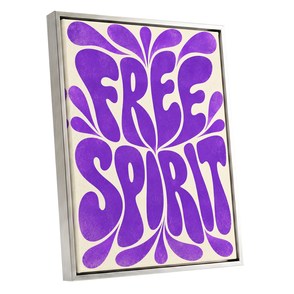 Violet Free Spirit, purple, beige abstract wall art shown as a silver framed canvas wall art